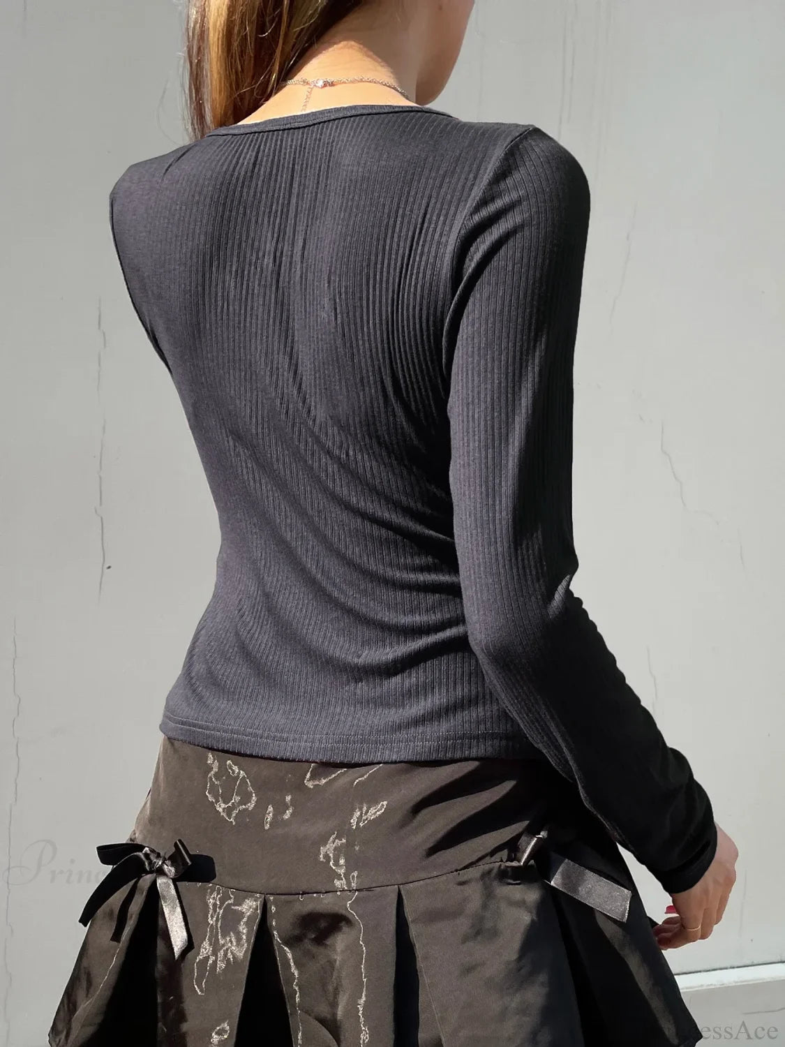 Sweet Patchwork Lace Trim Slim Bow O-Neck Knit Top knittop-250126