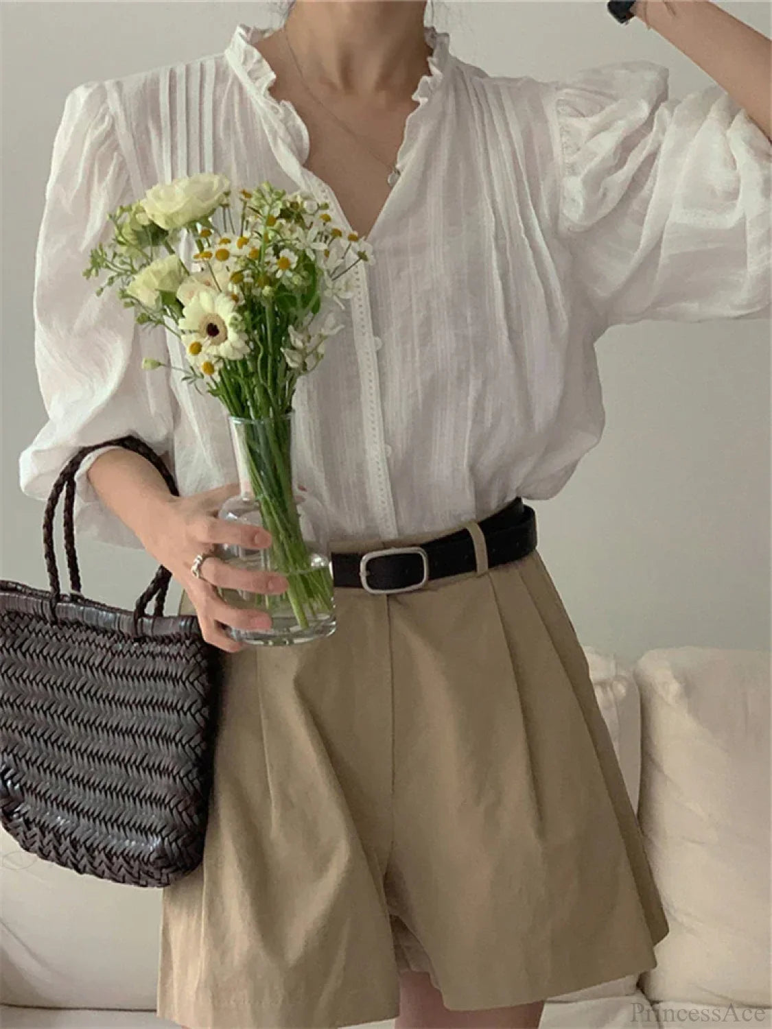 Sweet Puff Sleeve Oversized Vintage Blouse blouse-250223