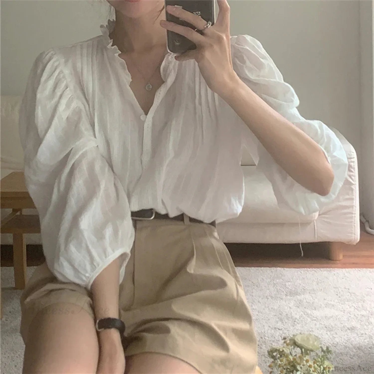 Sweet Puff Sleeve Oversized Vintage Blouse WHITE / S blouse-250223