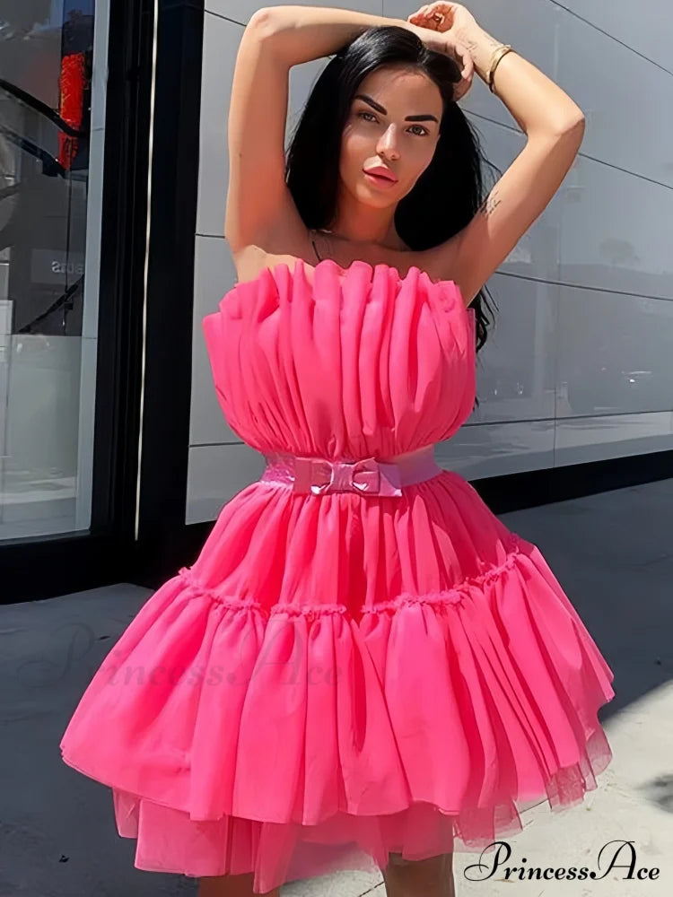 Sweet Women’s Mini Party Dress - Hot Pink S / White