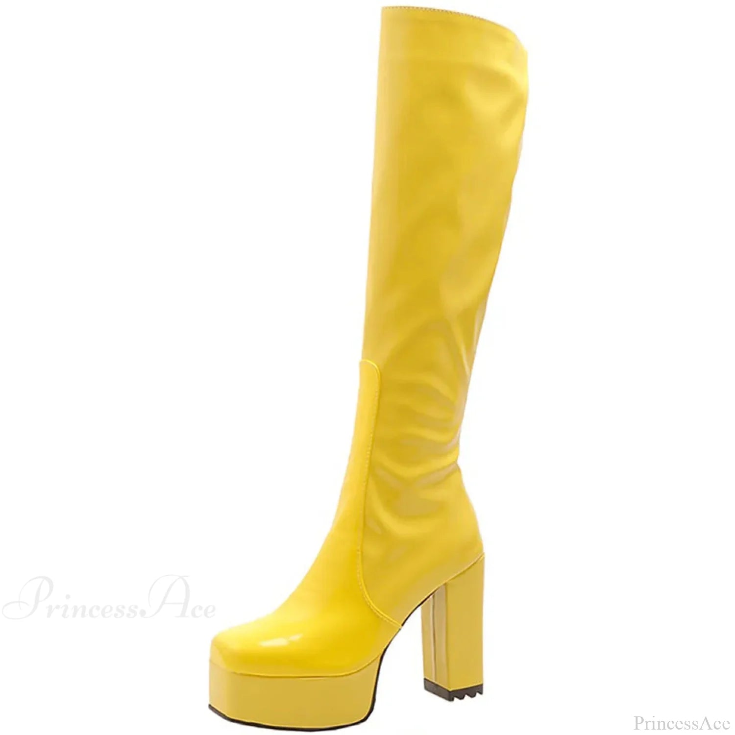 Sweetheart Love Heart Print Dark Block Boot Yellow / 4