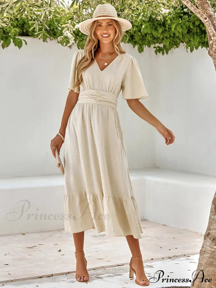 Swiss Dot V-Neck Maxi Dress