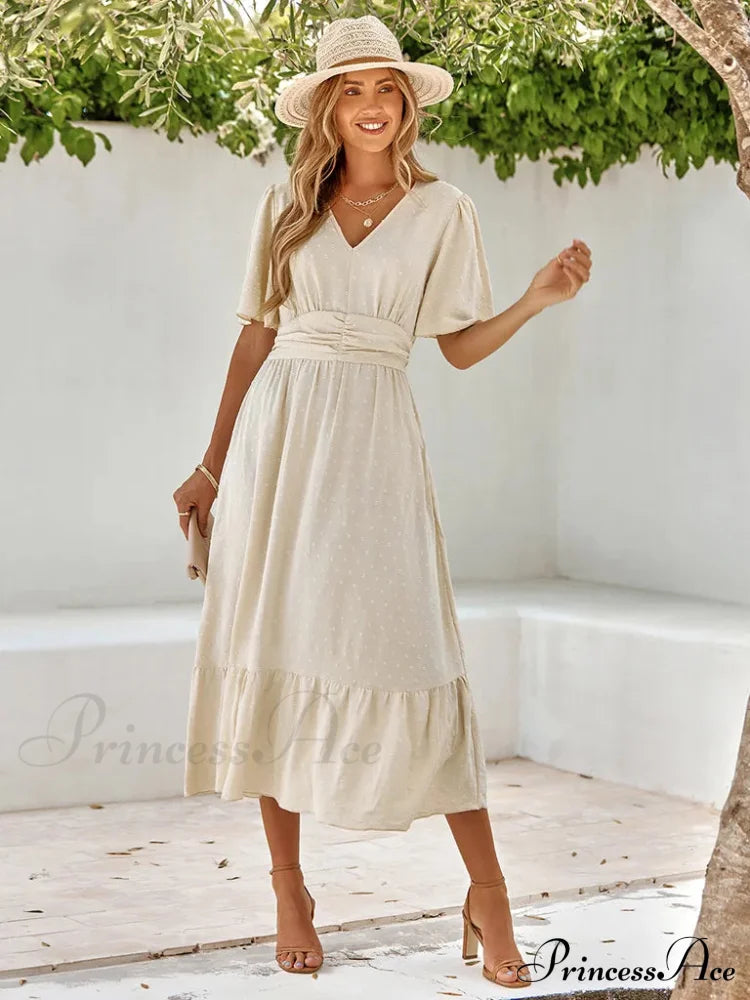Swiss Dot V-Neck Maxi Dress