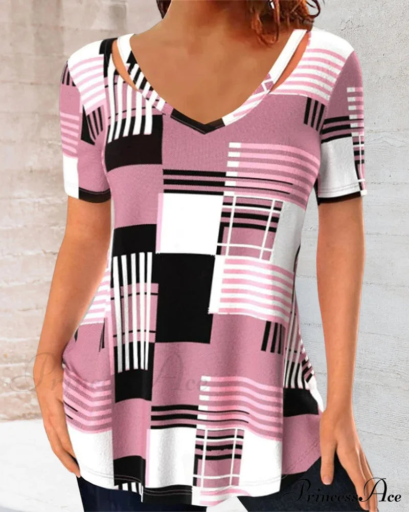 T-Shirt Check With V-Neck Print T-Shirts