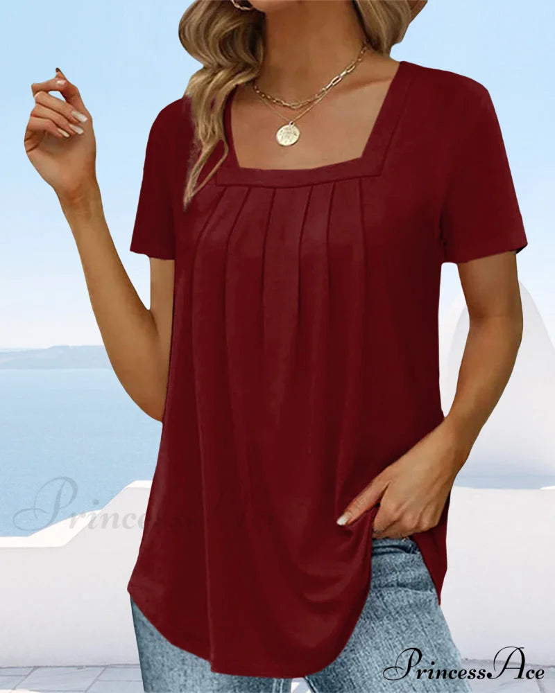 T-Shirt Color Solid Sleeve Short With Square Neck T-Shirts