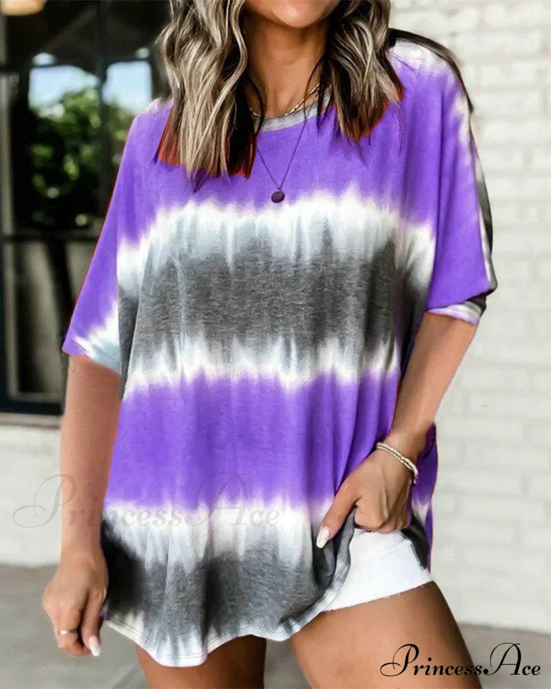 Tie Dye T-shirt with Short Sleeves Purple 23BF clothes Short Sleeve Tops Spring Summer T-shirts Tops/Blouses