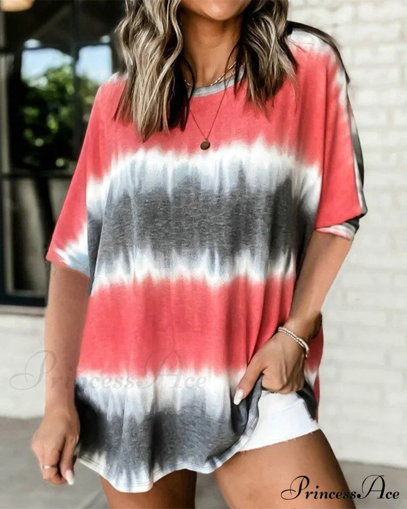 Tie Dye T-shirt with Short Sleeves Red 23BF clothes Short Sleeve Tops Spring Summer T-shirts Tops/Blouses