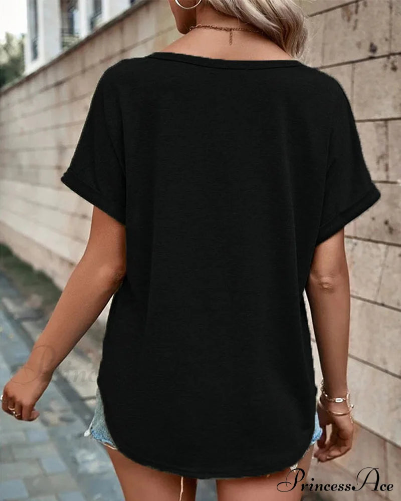 T-Shirt Out Hollow - V-Neck Brief Sleeves T-Shirts
