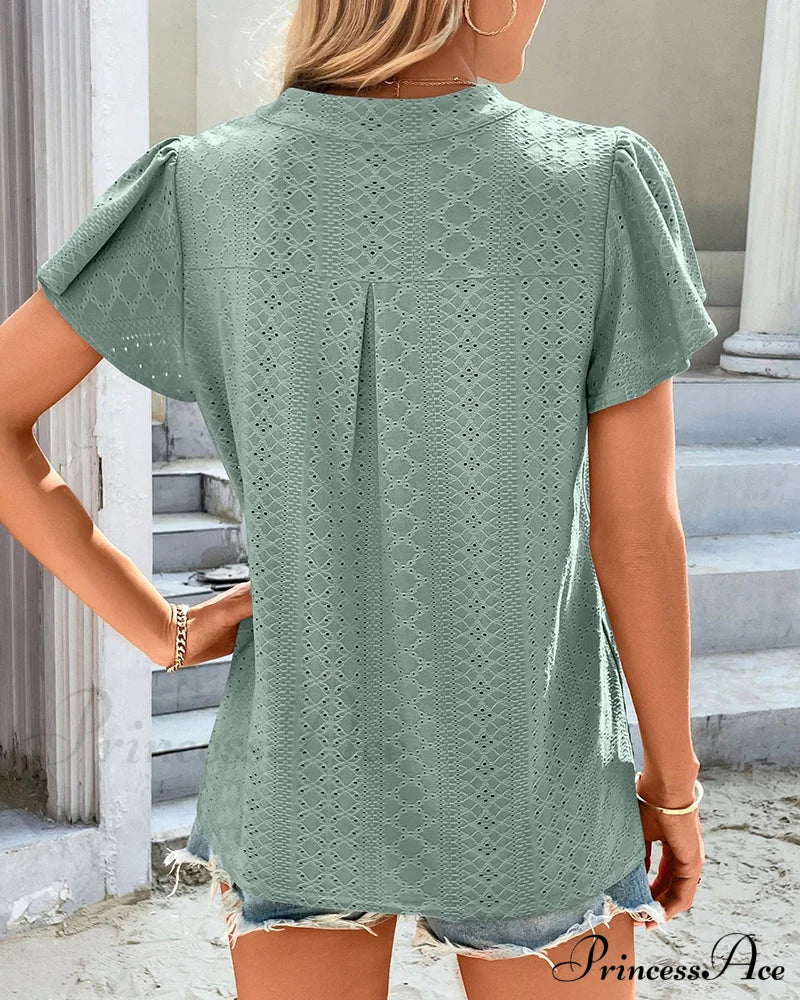 T-Shirt Ruffle With V-Neck Sleeves T-Shirts