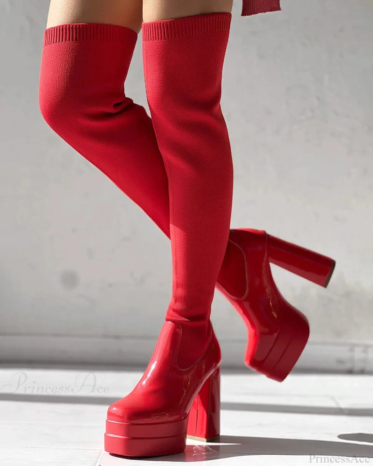 Tall Heeled Above The Knee Platform Winter Boot red 5 / 5