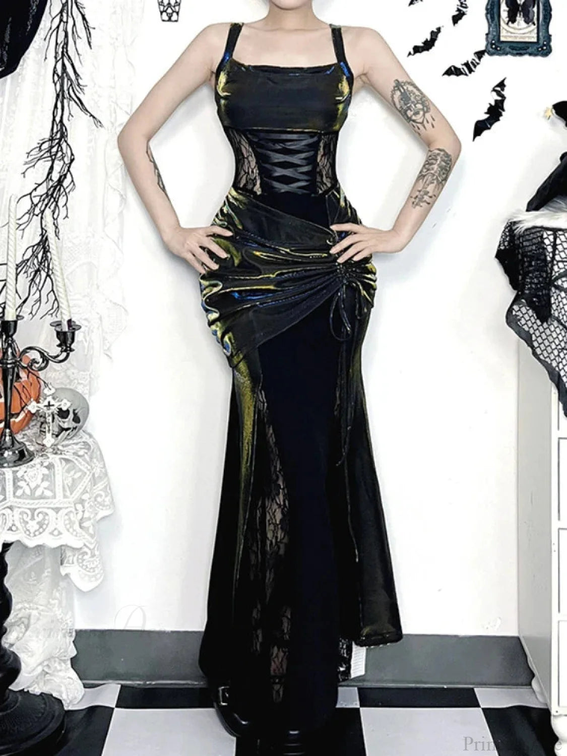 Tall Waist Bandage Bodice Maxi Dress Black / S