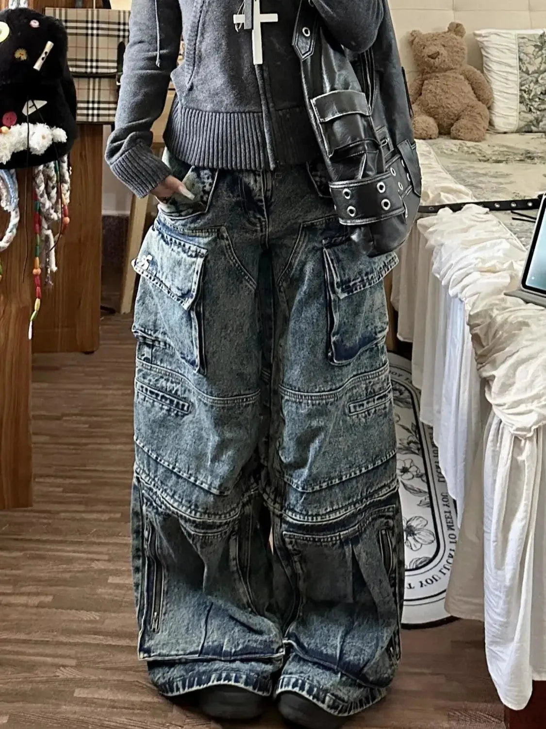 Tall Waist Dark Multi-Pocket Pant black / XS
