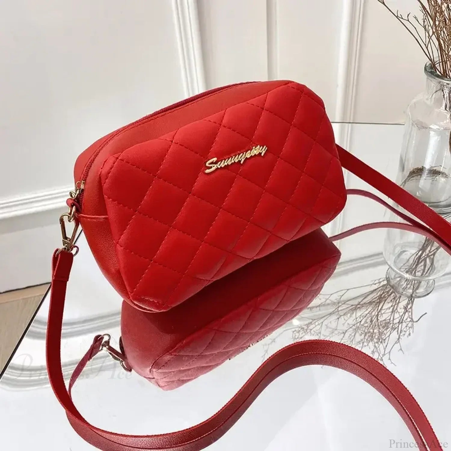 Tassel Embroidery Camera Crossbody Bag Red crossbody-250126