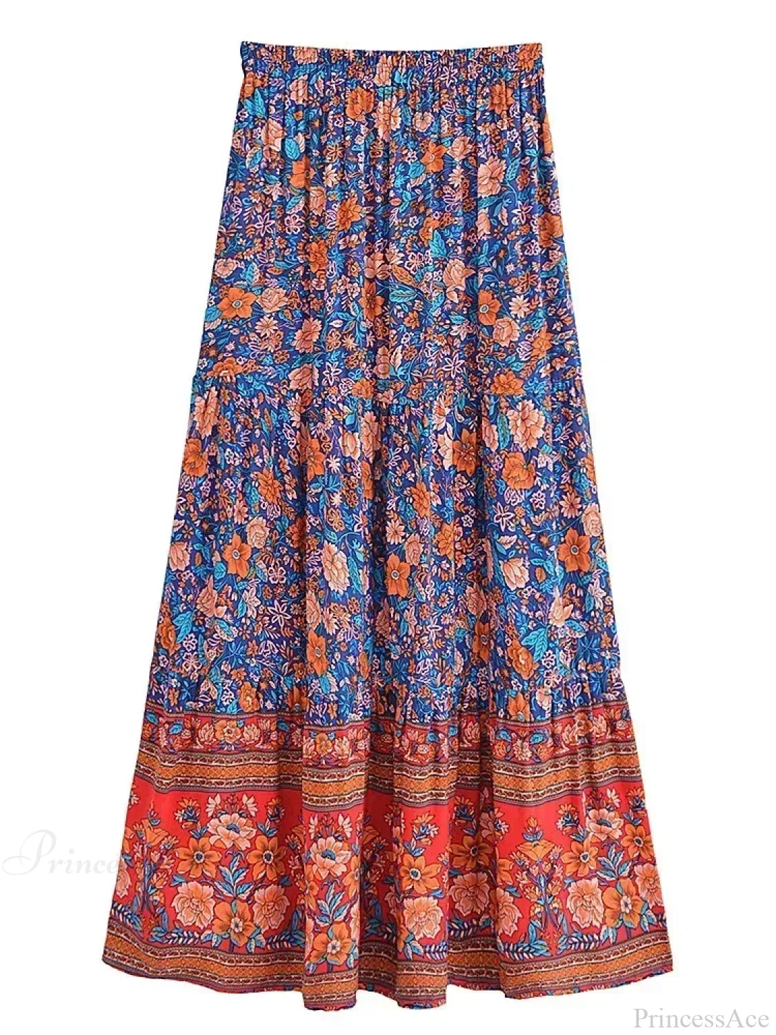 Tassel Floral Print Beach Boho Pleated Maxi Skirt Femme skirt-250126