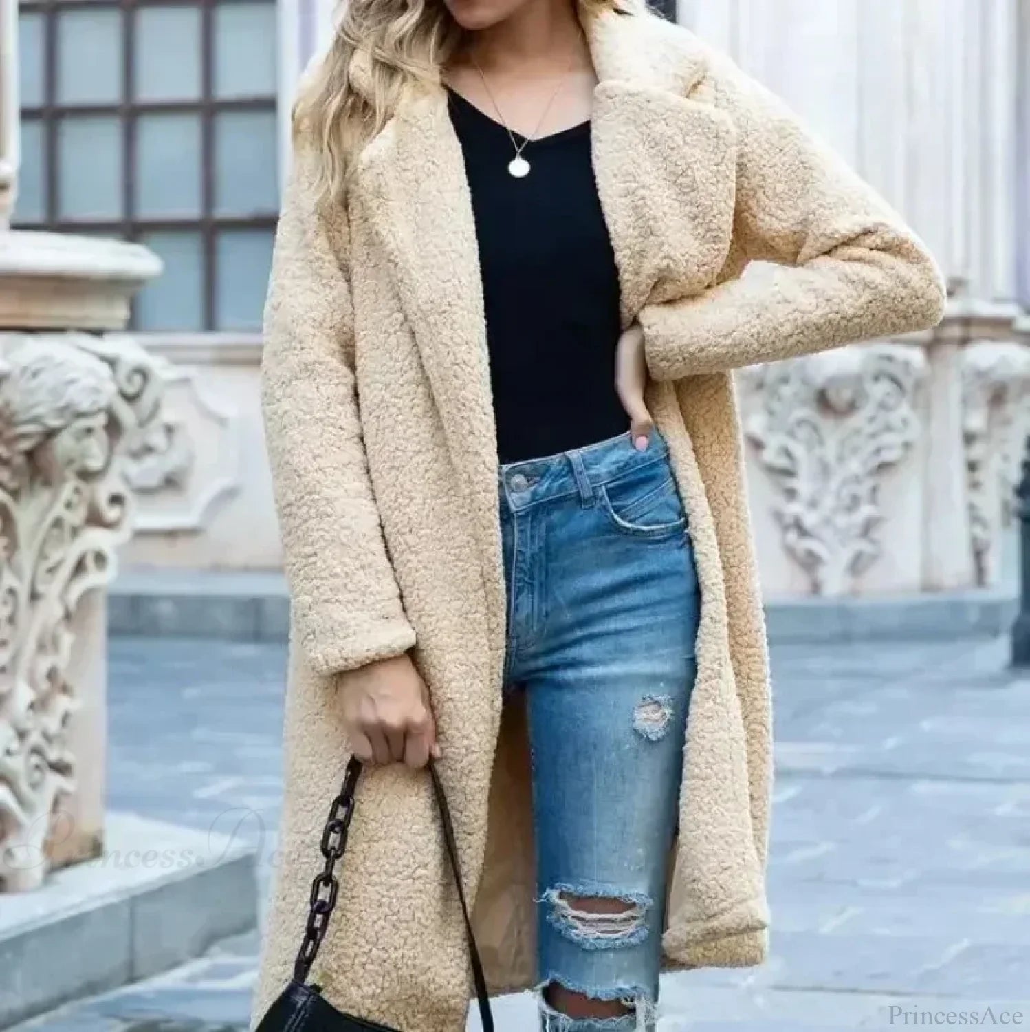 Teddy Bear Plush Turtleneck Overcoat Apricot / S