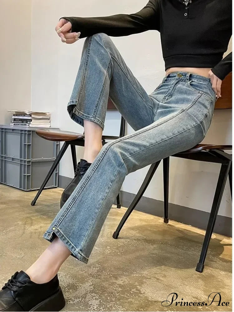 Teenagers Y2K Flare Fashion Autumn Baggy Vintage Harajuku Jean Light Blue / Xs