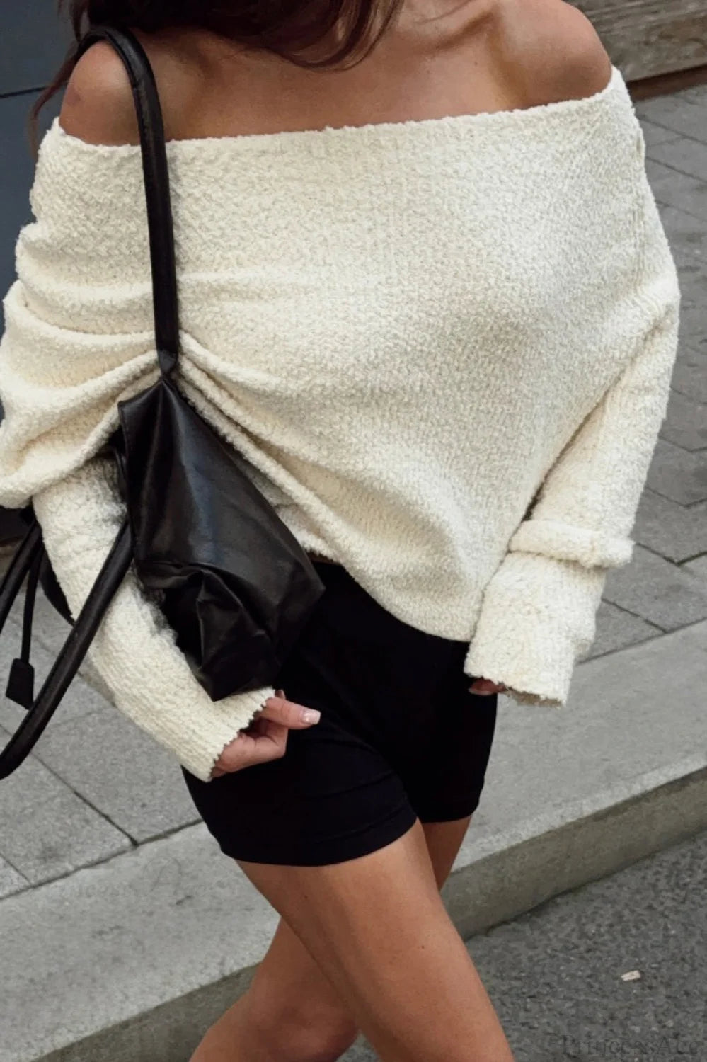 Terry Elastic Off Shoulder Double Layer Blouse