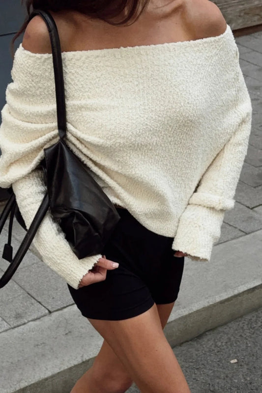 Terry Elastic Off Shoulder Double Layer Blouse