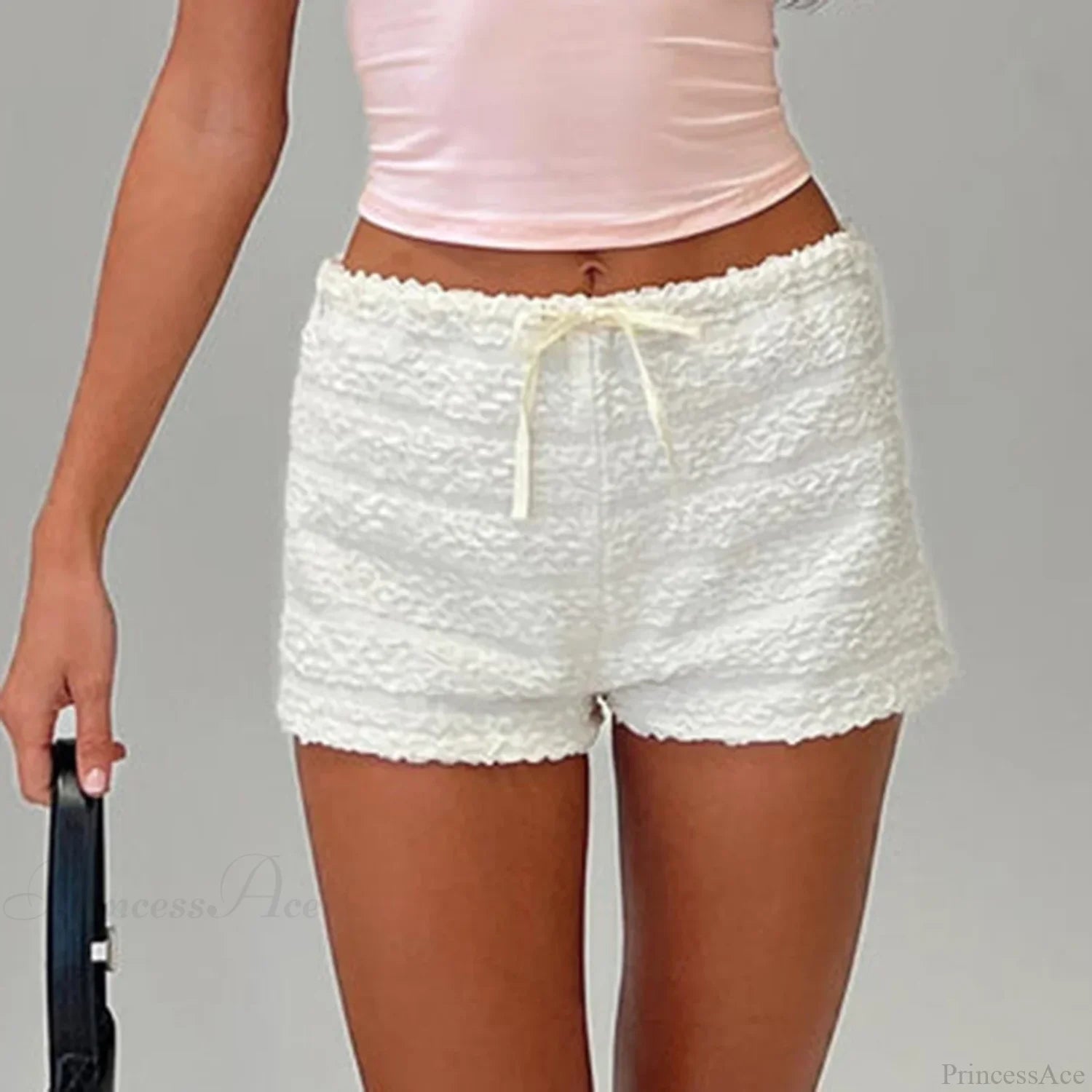 Textured Tie-Up Elastic Short short-250223