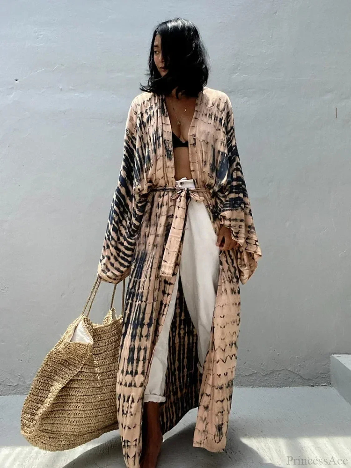 Tie Dye V-Neck Beach Cover Up color10 / One Size