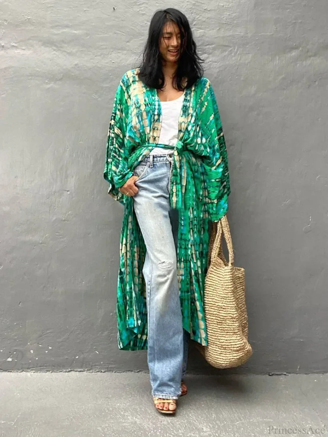 Tie Dye V-Neck Beach Cover Up color13 / One Size