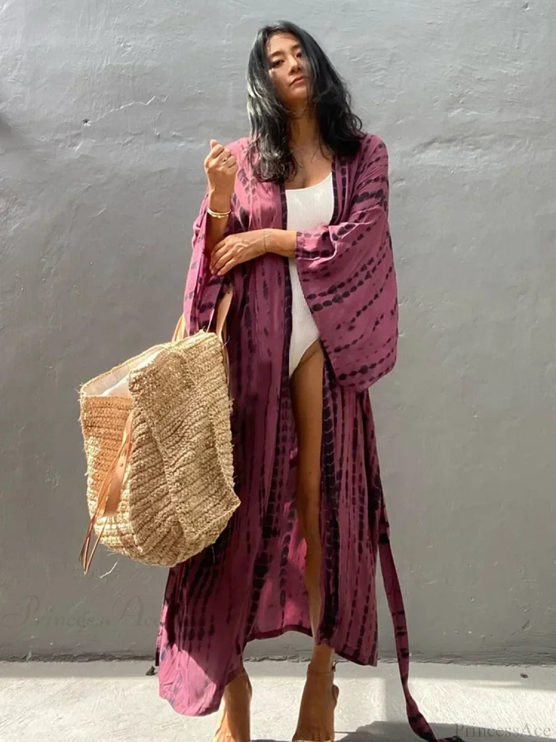 Tie Dye V-Neck Beach Cover Up color7 / One Size