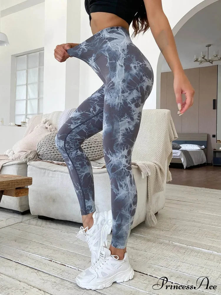 Tie Dye Waist Tummy Control Seamless Push Up Yoga Legging
