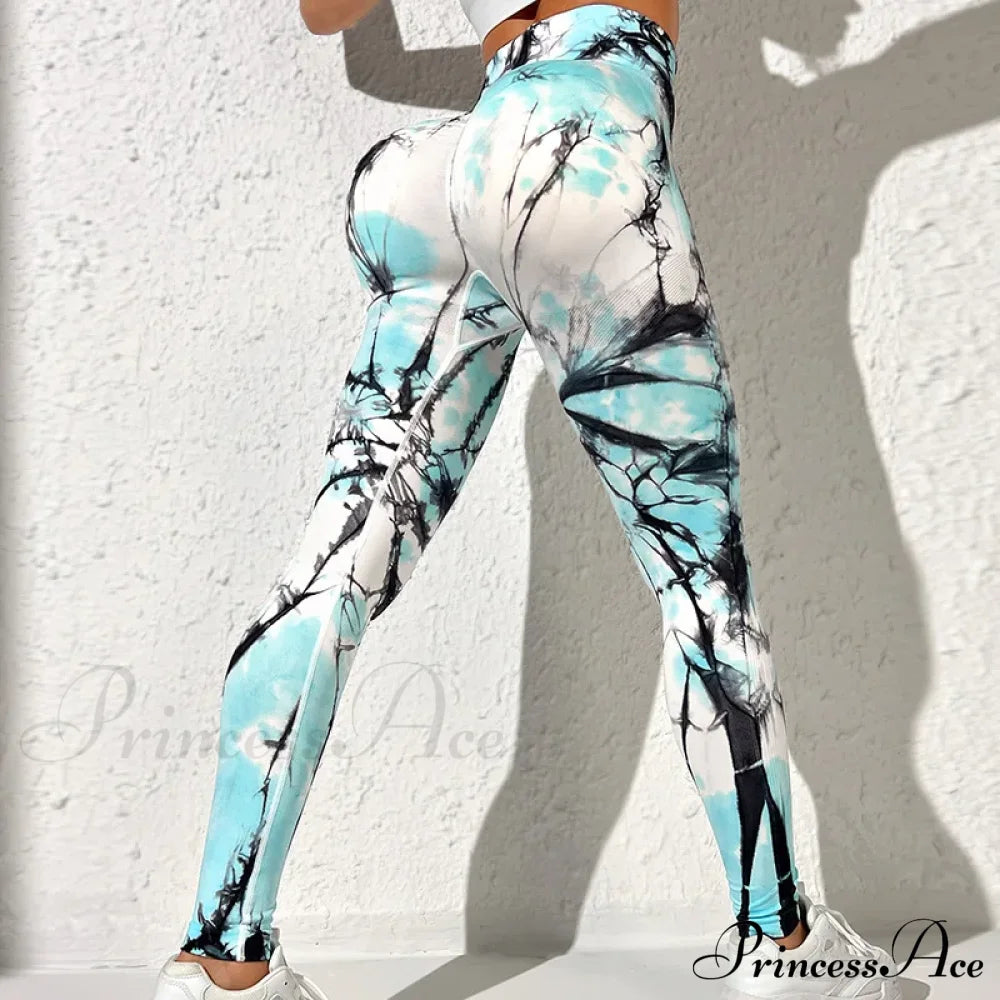 Tie-Dyed Quick-Dry 3D Printing Fitness Legging Green / S