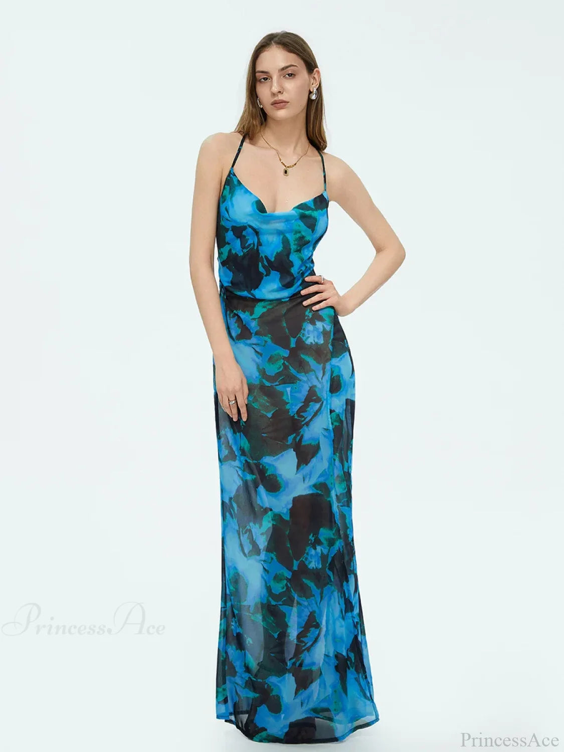 Tie-dyed Suspender Backless Floral Dress floraldress-250126