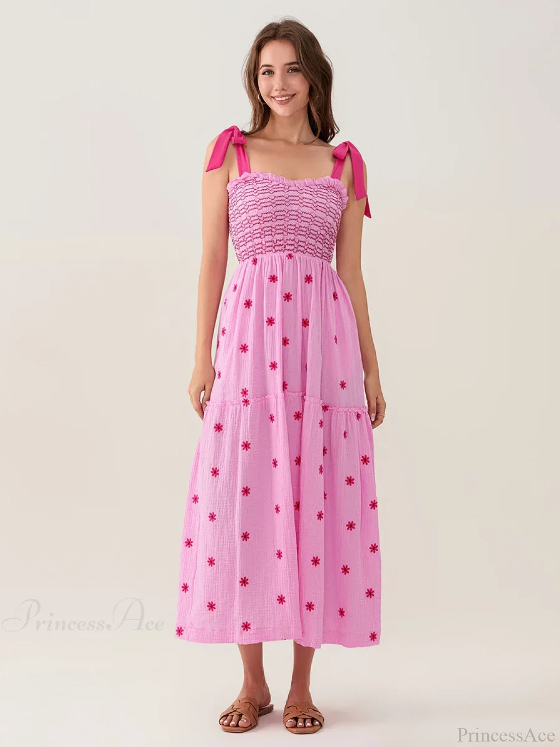 Tie-Shoulder Flowers Tank Tiered Ruffle Sweetheart Floral Dress floraldress-250126