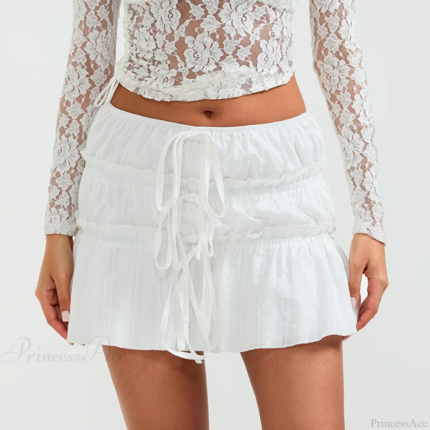 Tie-Up Front Ruched Mini Skirt skirts-250223