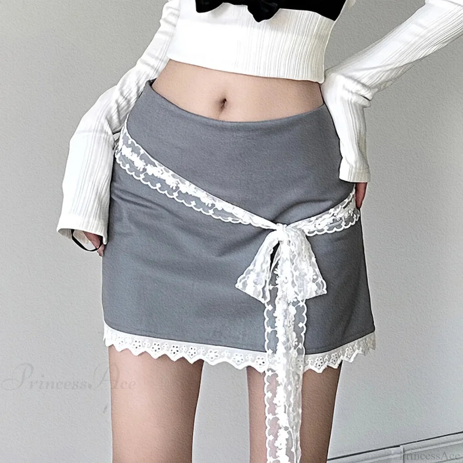 Tie-Up High Waist Retro Skirt GRAY / S skirts-250223