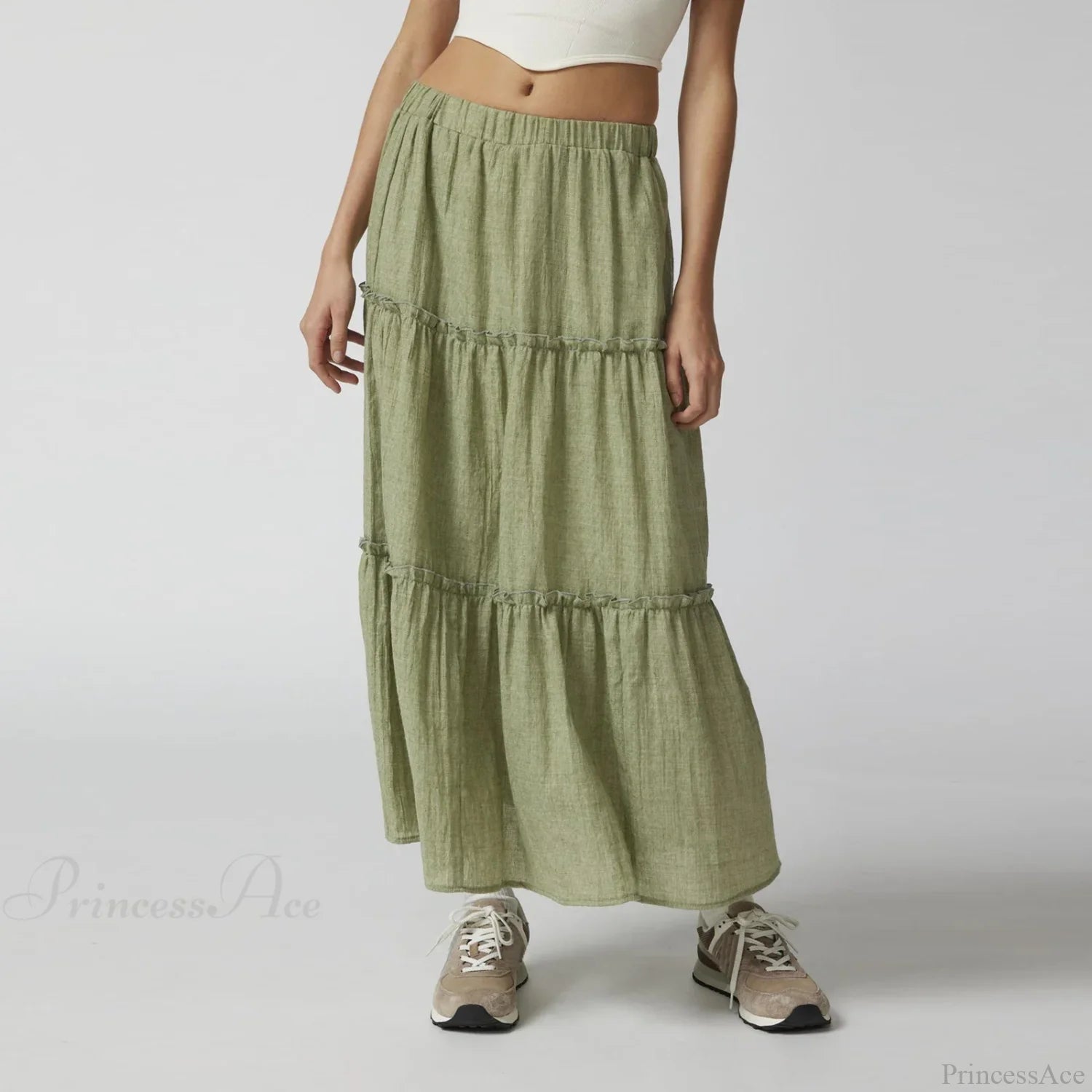 Tiered Bohemian Frill Trim Skirt Green / S skirts-250223
