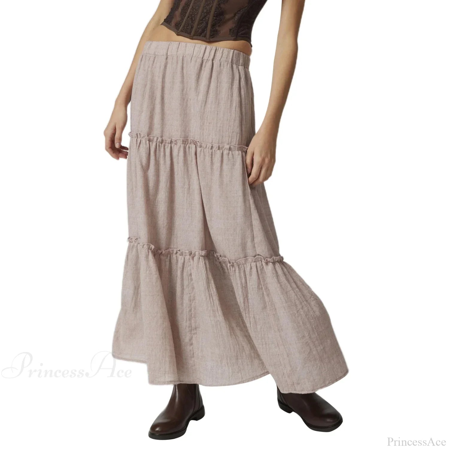 Tiered Bohemian Frill Trim Skirt Khaki / S skirts-250223