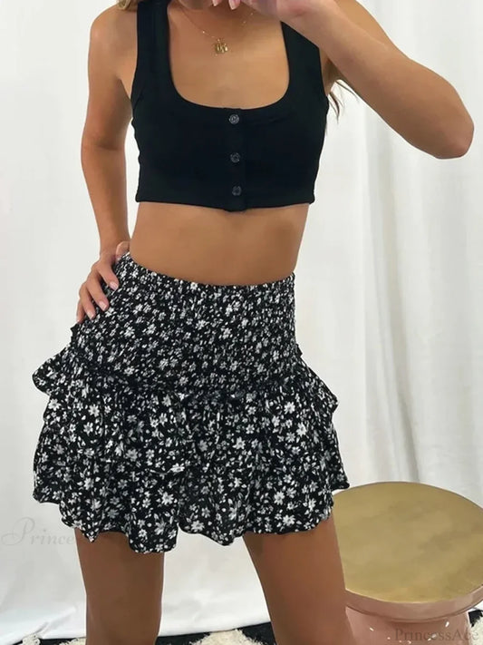 Tiered Ruffled Fairy Style Skirt Black / S skirts-250223