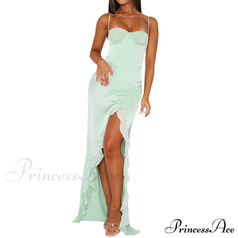 Tiffany Sleeveless High Charming Slit Formal Dress Green / S S.o. Long Dresses