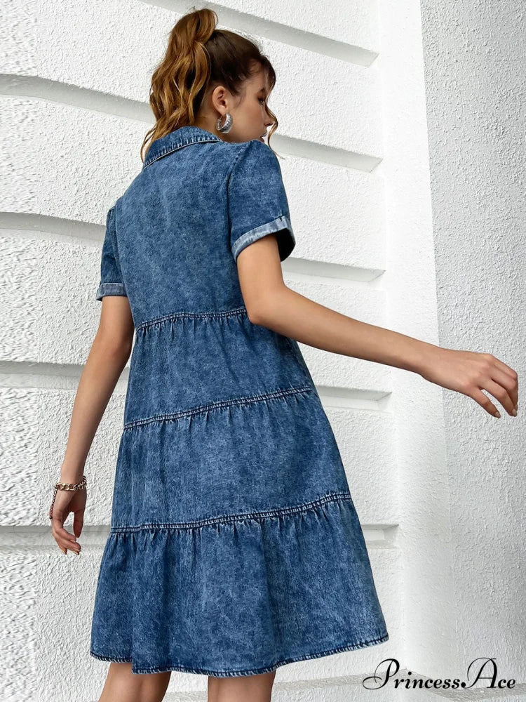 Timeless Allure Denim Shirt Dress M / Blue Short Midi
