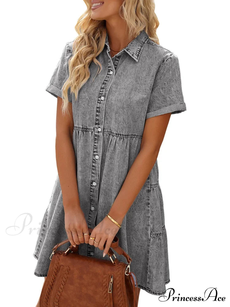 Timeless Allure Denim Shirt Dress M / Light Blue Short Midi