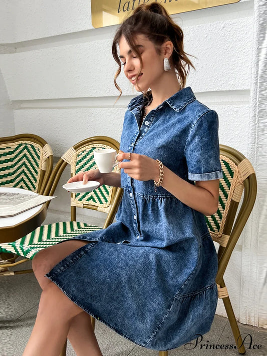 Timeless Allure Denim Shirt Dress S / Blue Short Midi