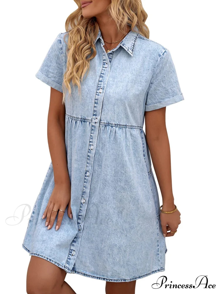Timeless Allure Denim Shirt Dress S / Gray Short Midi