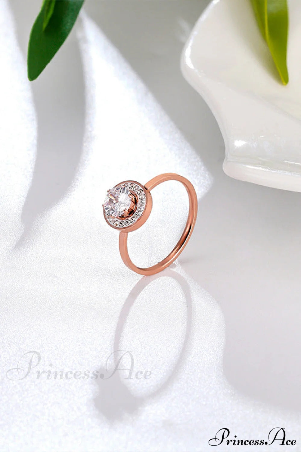 Titanium Steel Shining Diamond Hoop Ring Rose Gold / 6号