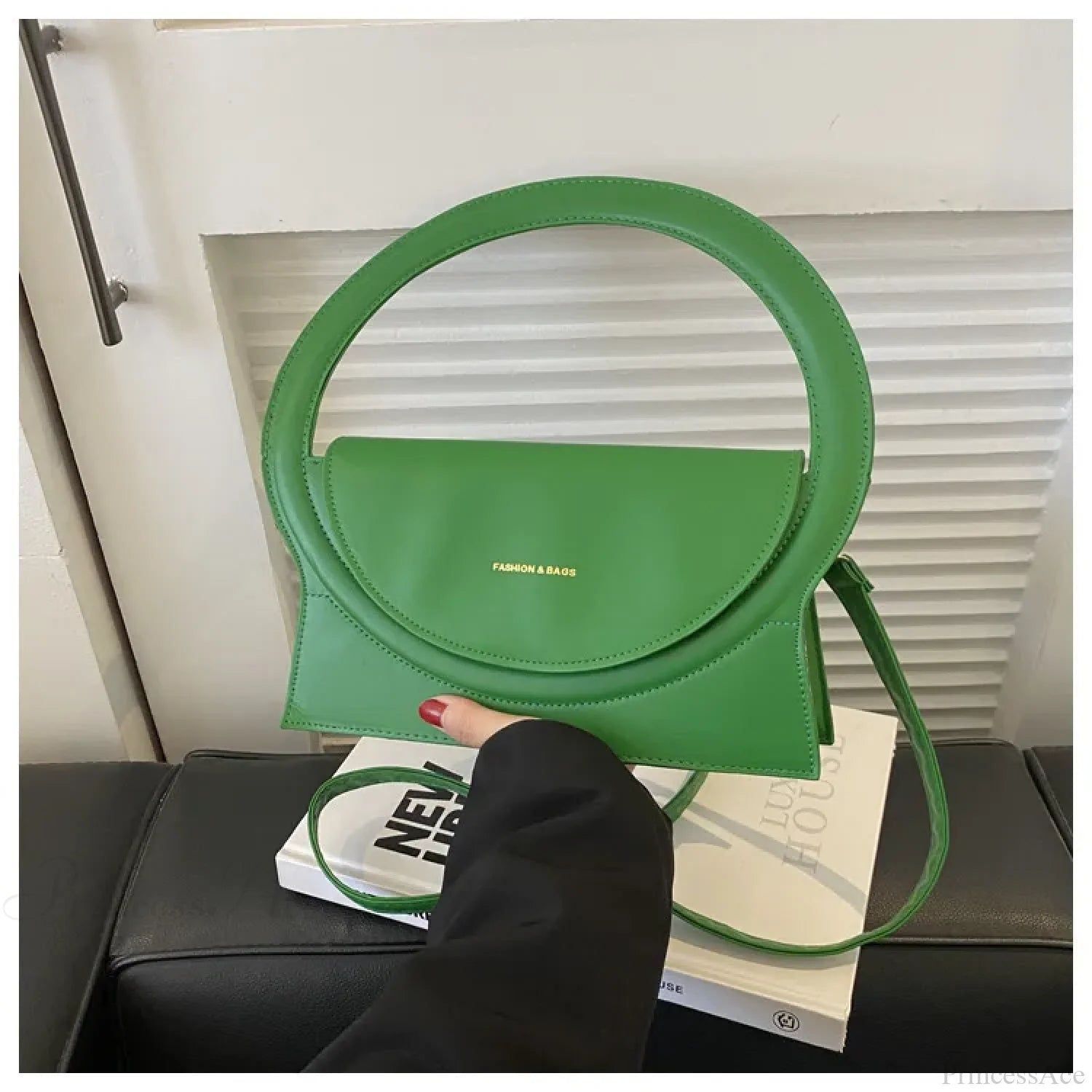 Top Brand Round Handle Luxury Leather Crossbody Handbag Green handbag-250126