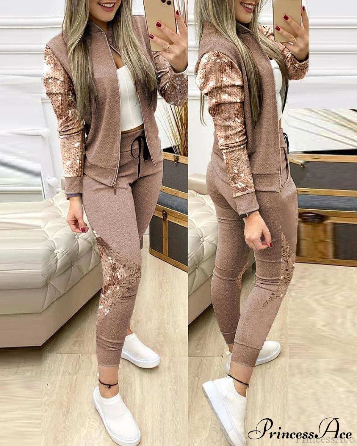 Tracksuit Winter - Zipper Piece For Pants Autumn + 2 Set Long Sports Jacket Suit Fashion Women