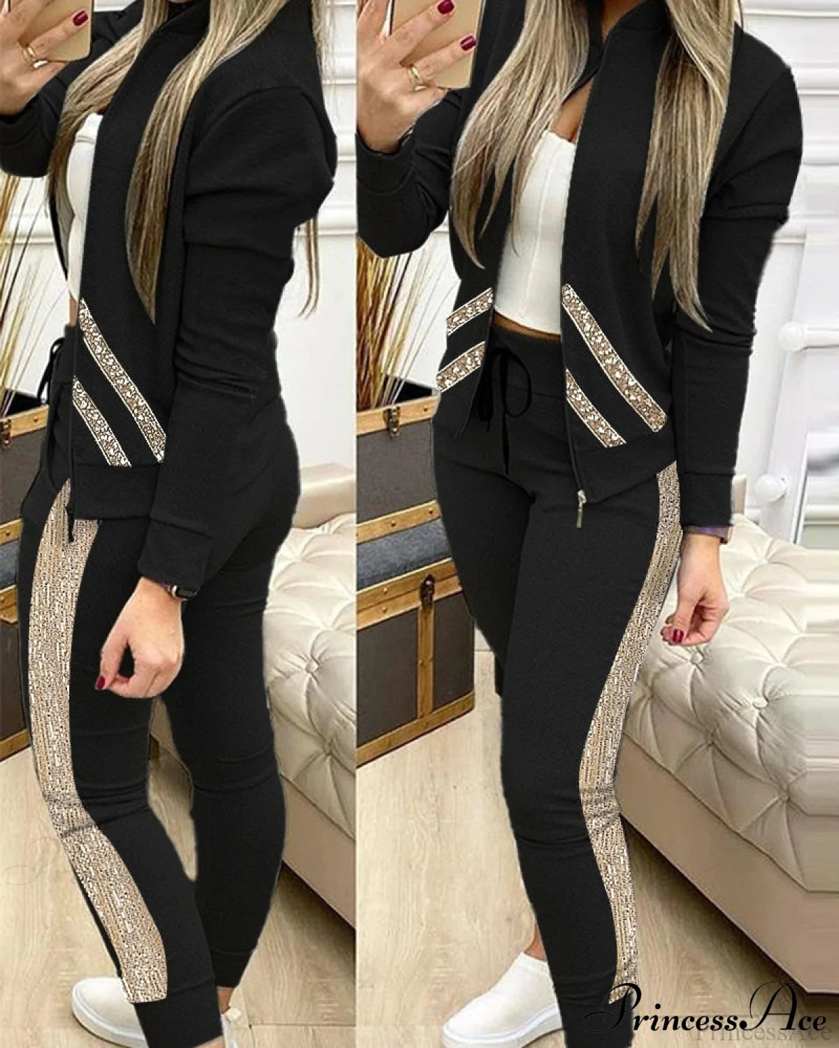 Tracksuit Winter - Zipper Piece For Pants Autumn + 2 Set Long Sports Jacket Suit Fashion Women