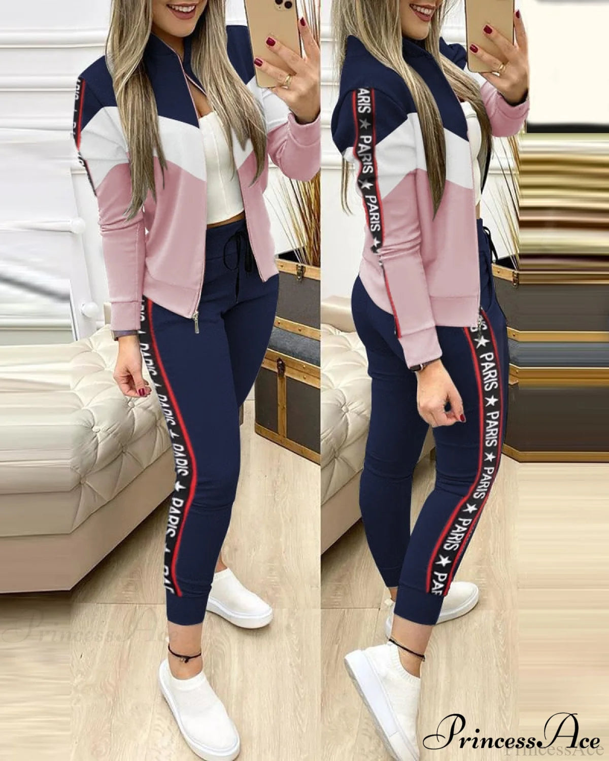 Tracksuit Winter - Zipper Piece For Pants Autumn + 2 Set Long Sports Jacket Suit Fashion Women Blue