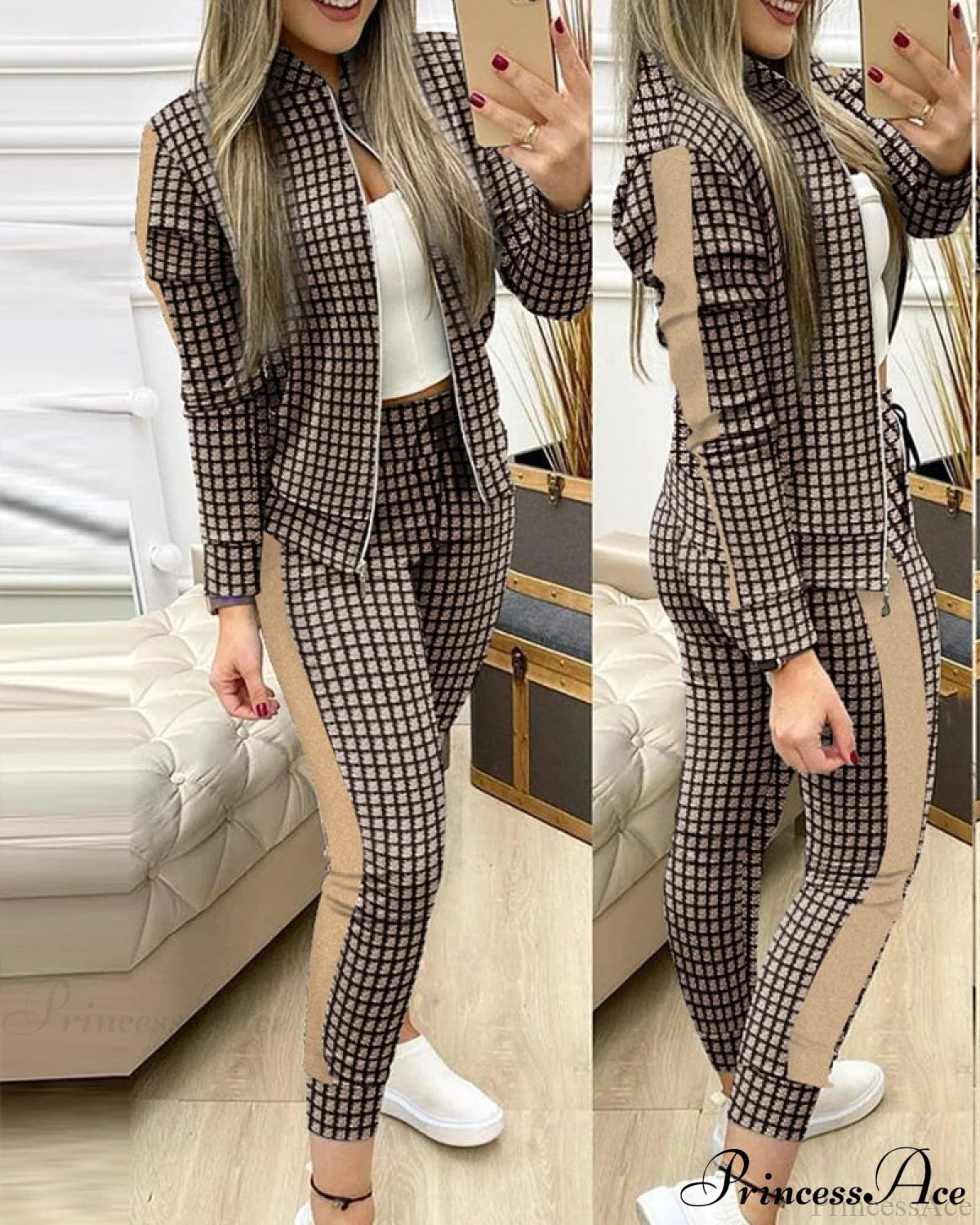 Tracksuit Winter - Zipper Piece For Pants Autumn + 2 Set Long Sports Jacket Suit Fashion Women