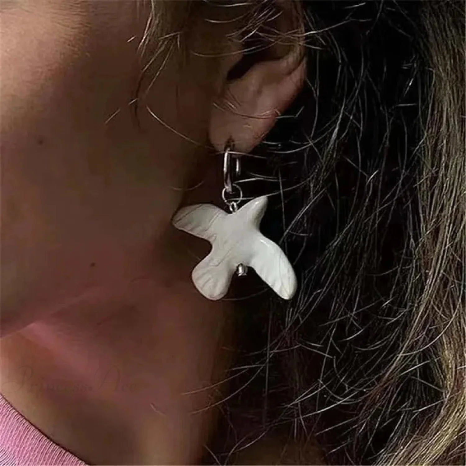 Tranquil Dove Ceramic Metal Circle Hoop Earring