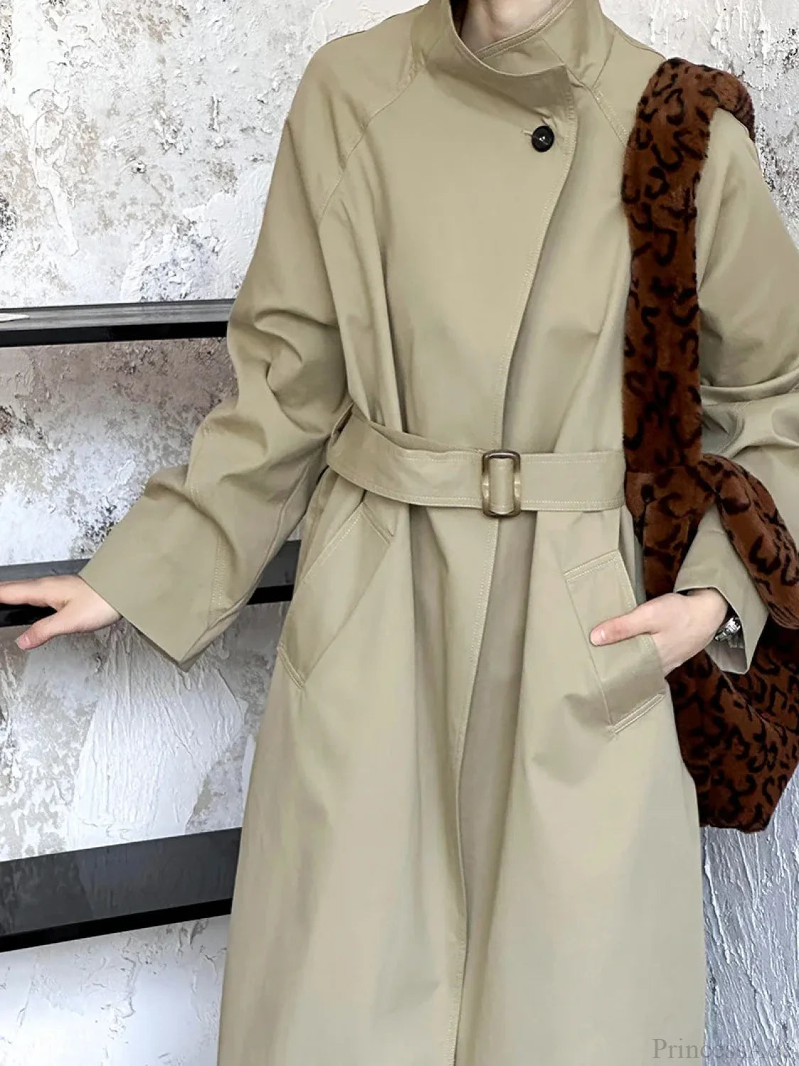 Trench Coat Big Lapel Loose Overcoat Khaki / M