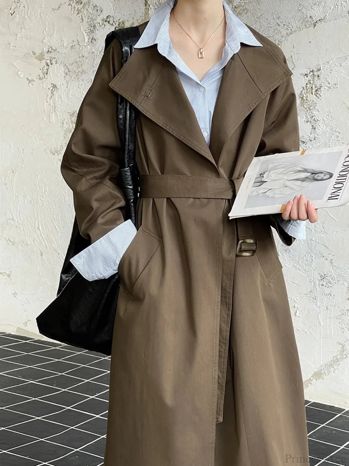 Trench Coat Big Lapel Loose Overcoat Mocha / M