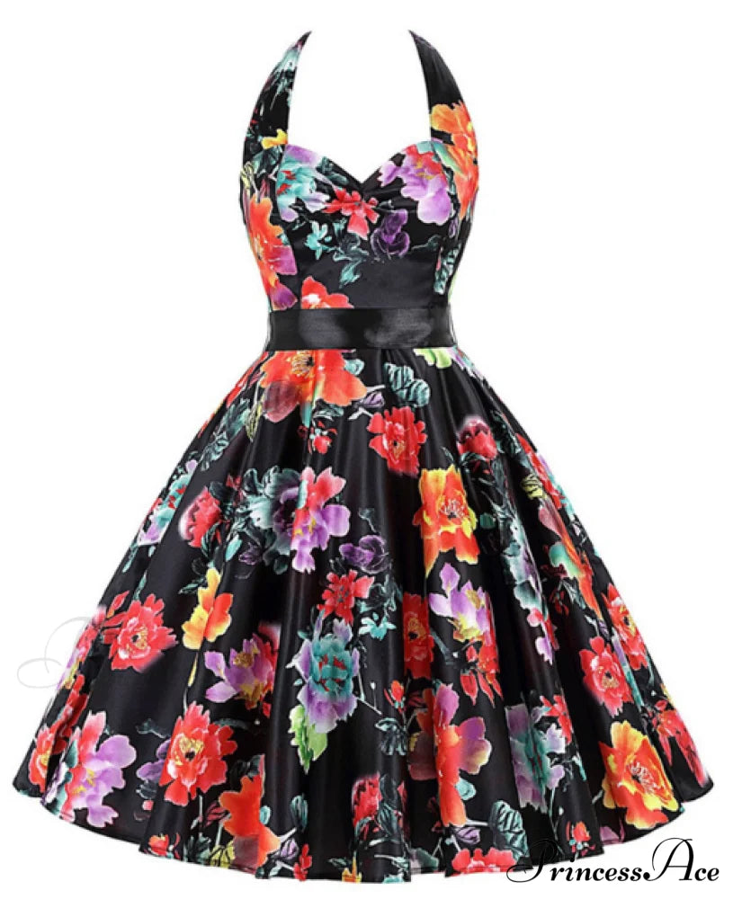 Trendy White Cherry Print Vintage Dress For Women S / Black Shirts & Tops